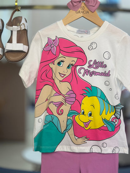 Conjunto Infantil Ariel & Linguado Blusa e Legging Lilás - Momi
