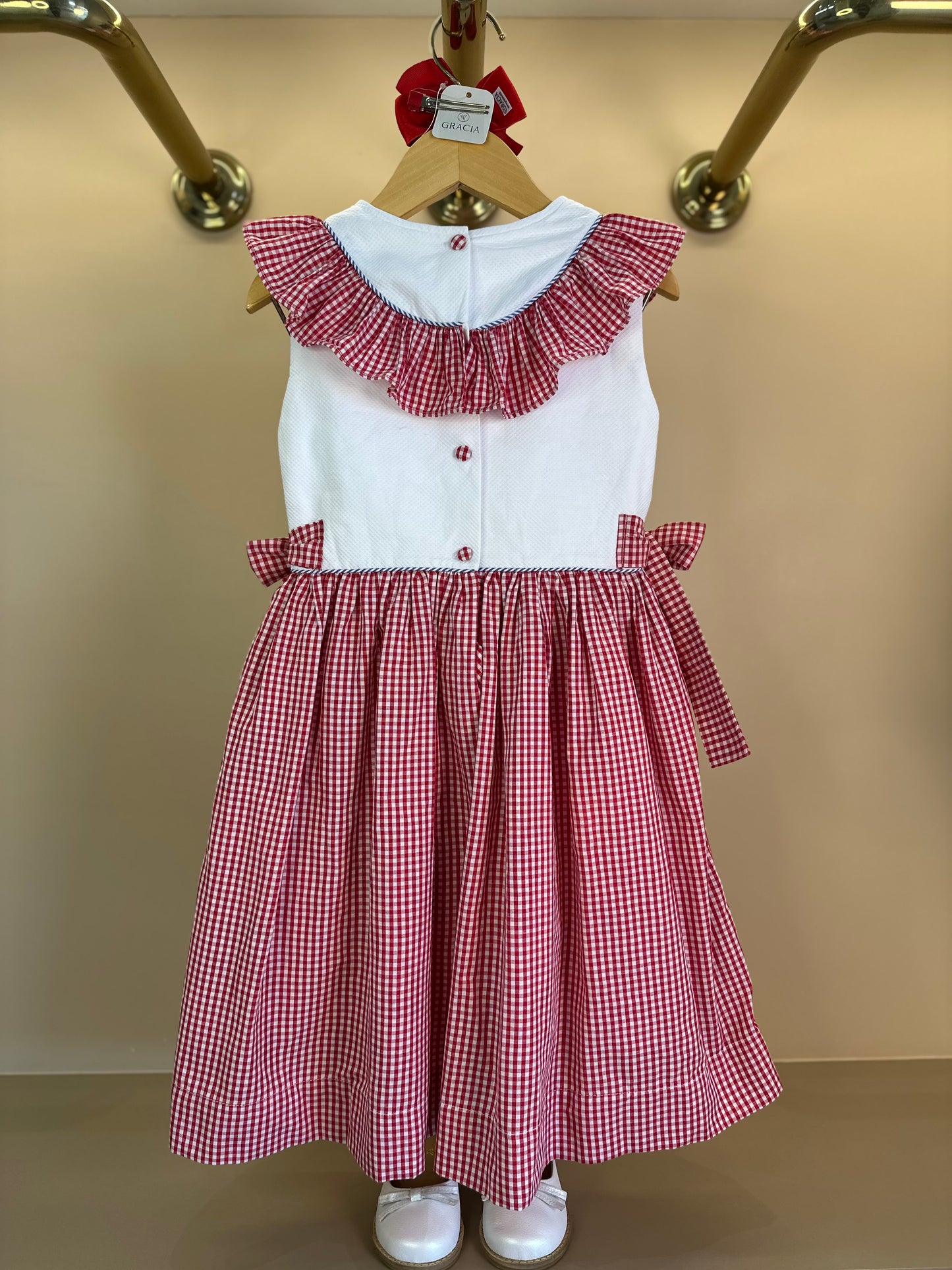 Vestido Infantil Clássico Algodão Coraline Vichy Vermelho - Gracia