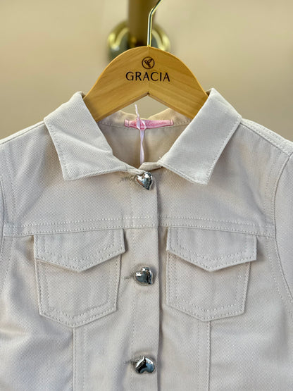 Jaqueta Infantil Sarja Laço Costas Strass Bege - Gabriela Aquarela