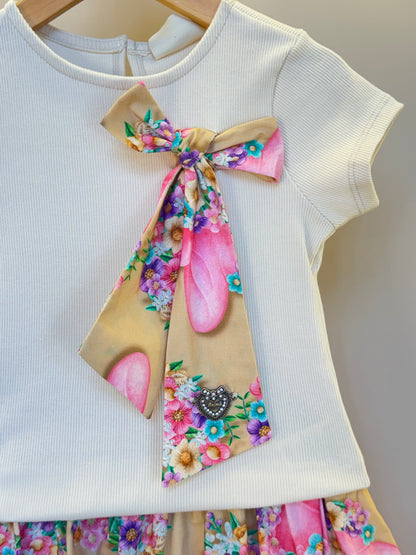 Conjunto Infantil Blusa Com Laço Minnie Flores e Saia Estampada Minnie Flores - Animê
