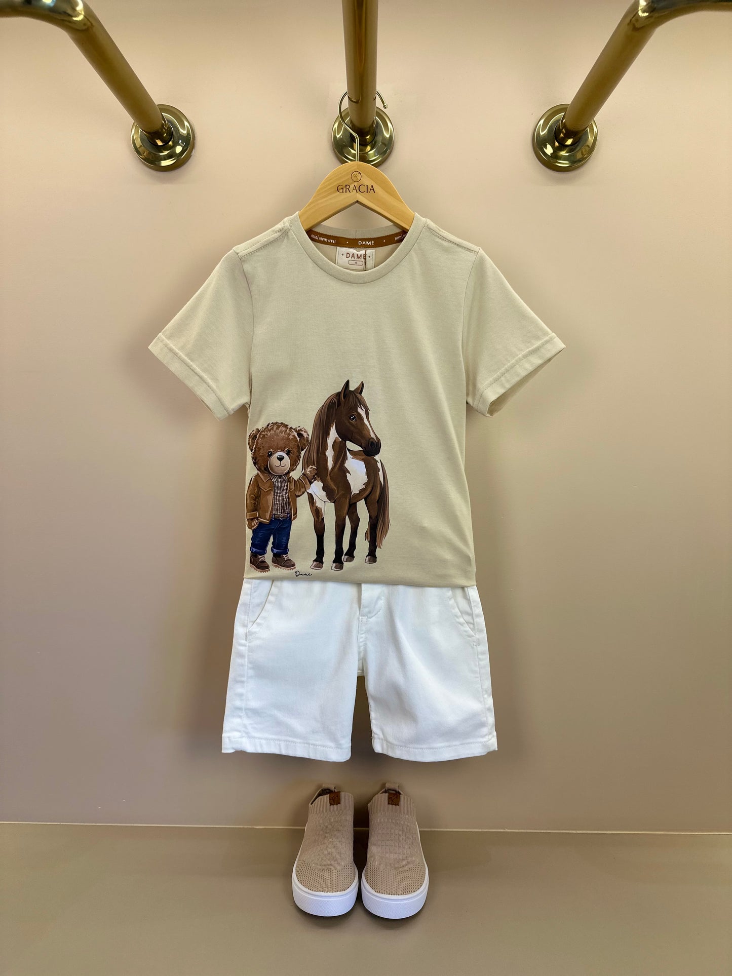 Camiseta Infantil Algodão Teddy Cavalo Linho - Dame