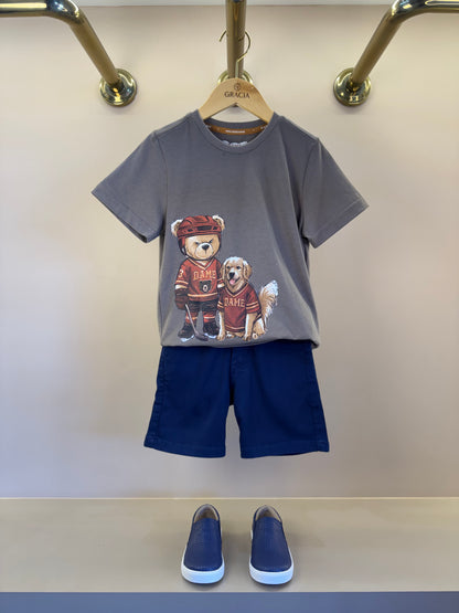 Camiseta Infantil MC Teddy Hockey Marrom - Dame