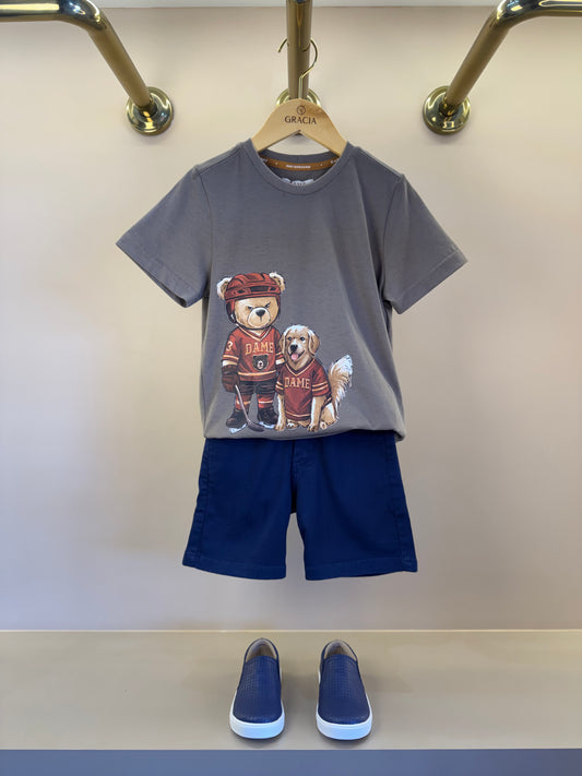 Camiseta Infantil MC Teddy Hockey Marrom - Dame
