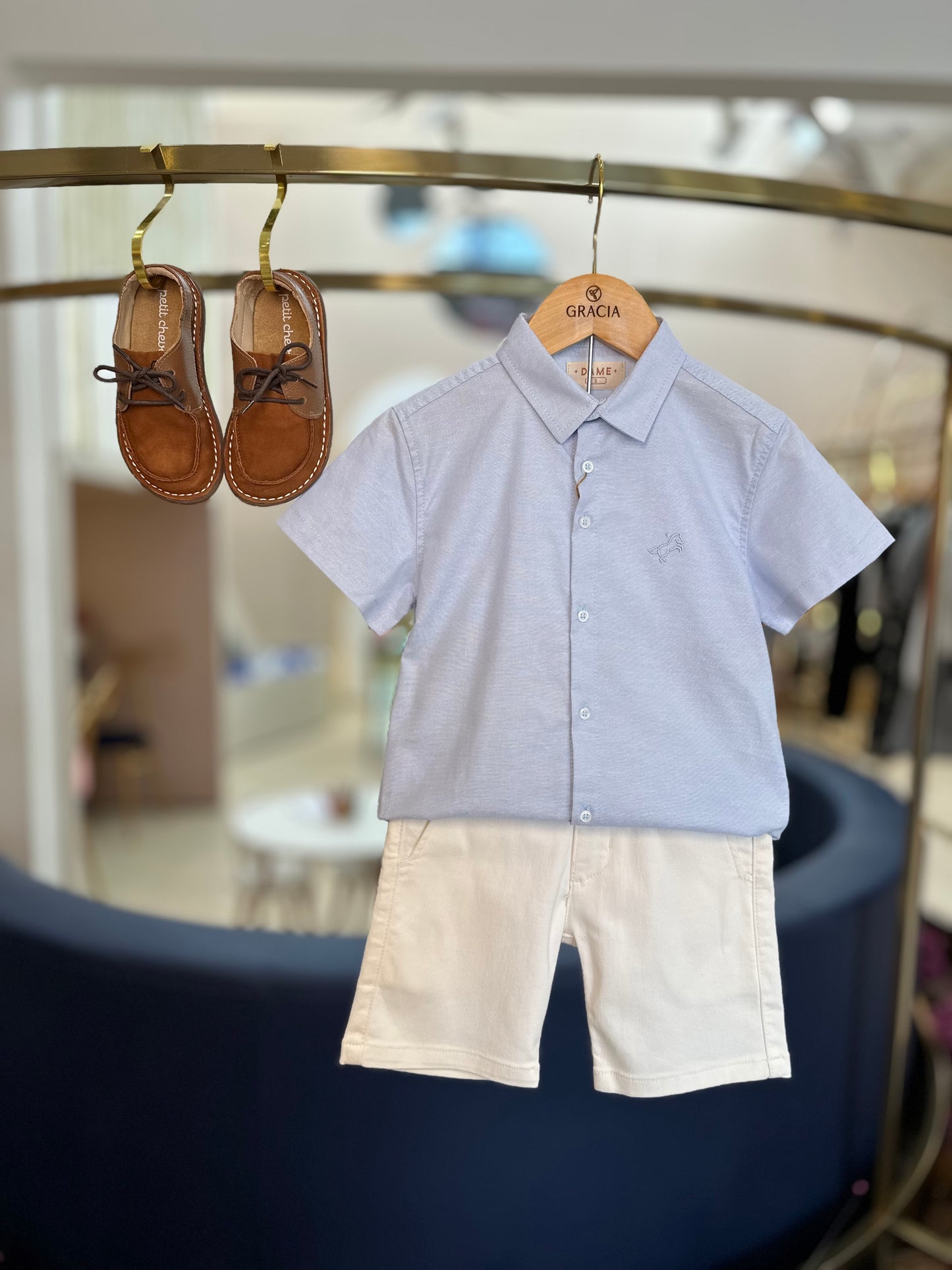 Camisa Infantil MC Oxfordine Azul - Dame