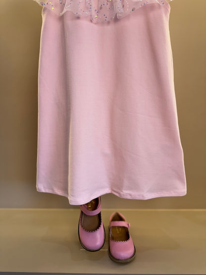 Vestido Infantil Trapézio Bonequinha Tule Bordado Rosa - Petit Cherie