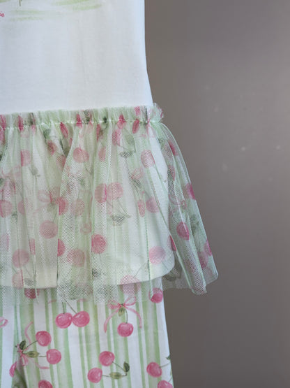 Conjunto Infantil Blusa Ursinha Em Tule e Calça Legging Cerejas - Petit Cherie