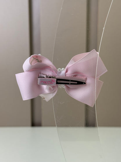 Presilha Infantil Laço Rosa Bordado Flores e Ramos Miolo Pérolas- Roana