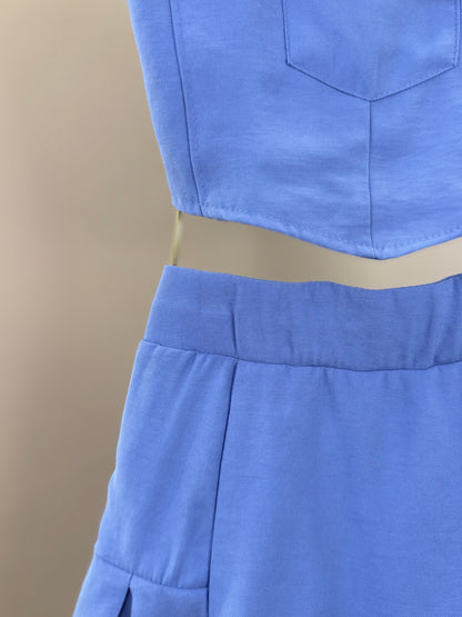 Conjunto Infantil Blusa com Alça e Short-Saia Azul Medio - Infanti