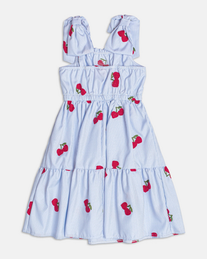 Vestido Infantil Listrado Azul Cerejinhas - Momi