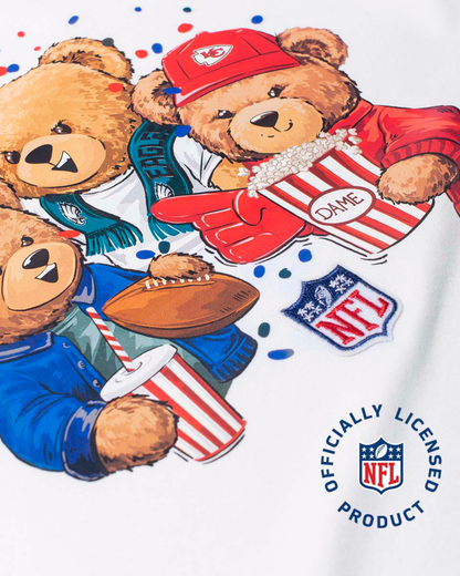 Conjunto Infantil Camiseta Algodão NFL Teddy Torcedores e Bermuda Ponto Roma Bolsos Cargo Bege - Dame