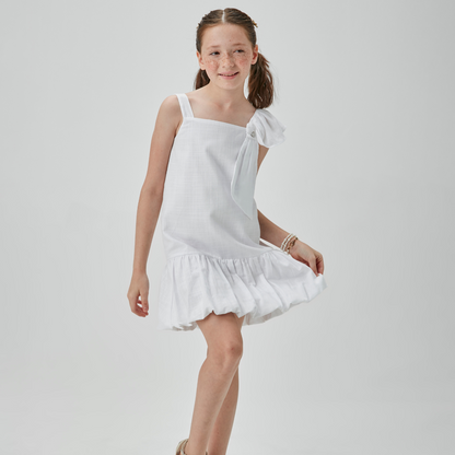 Vestido Infantil Jumper Balonê com Laço Branco - Um Mais Um PRÉ-VENDA