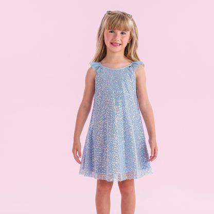 Vestido Infantil Trapézio Tule Paetês Blue - Petit Cherie