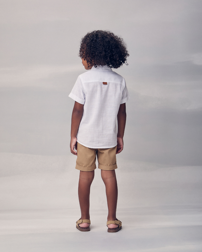 Conjunto Infantil Camisa Off White e Bermuda Caramelo - Youccie