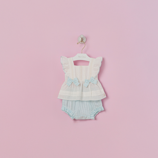 Conjunto Infantil Algodão Batinha Off e Shortinho Azul - Petit Cherie PRÉ-VENDA