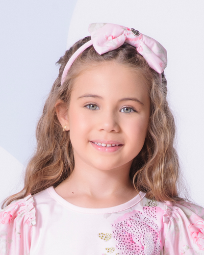 Arquinho Infantil Laço Puffer Maxi Rosas - Pituchinhus