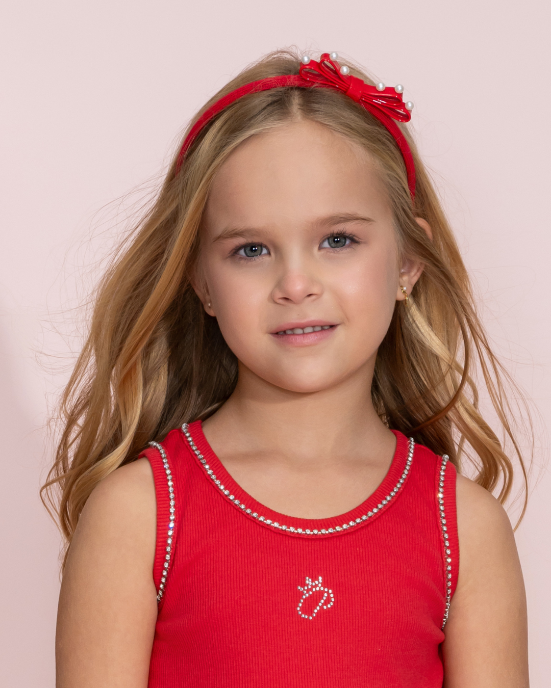 Arquinho Infantil Laço Pérolas Vermelho - Pituchinhus
