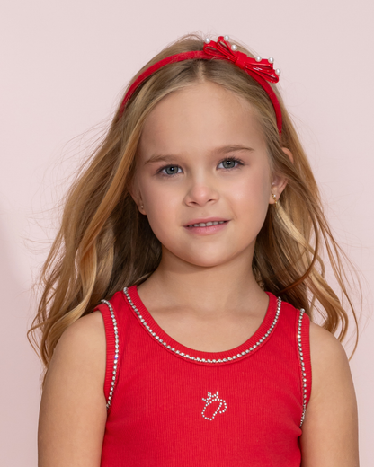 Arquinho Infantil Laço Pérolas Vermelho - Pituchinhus