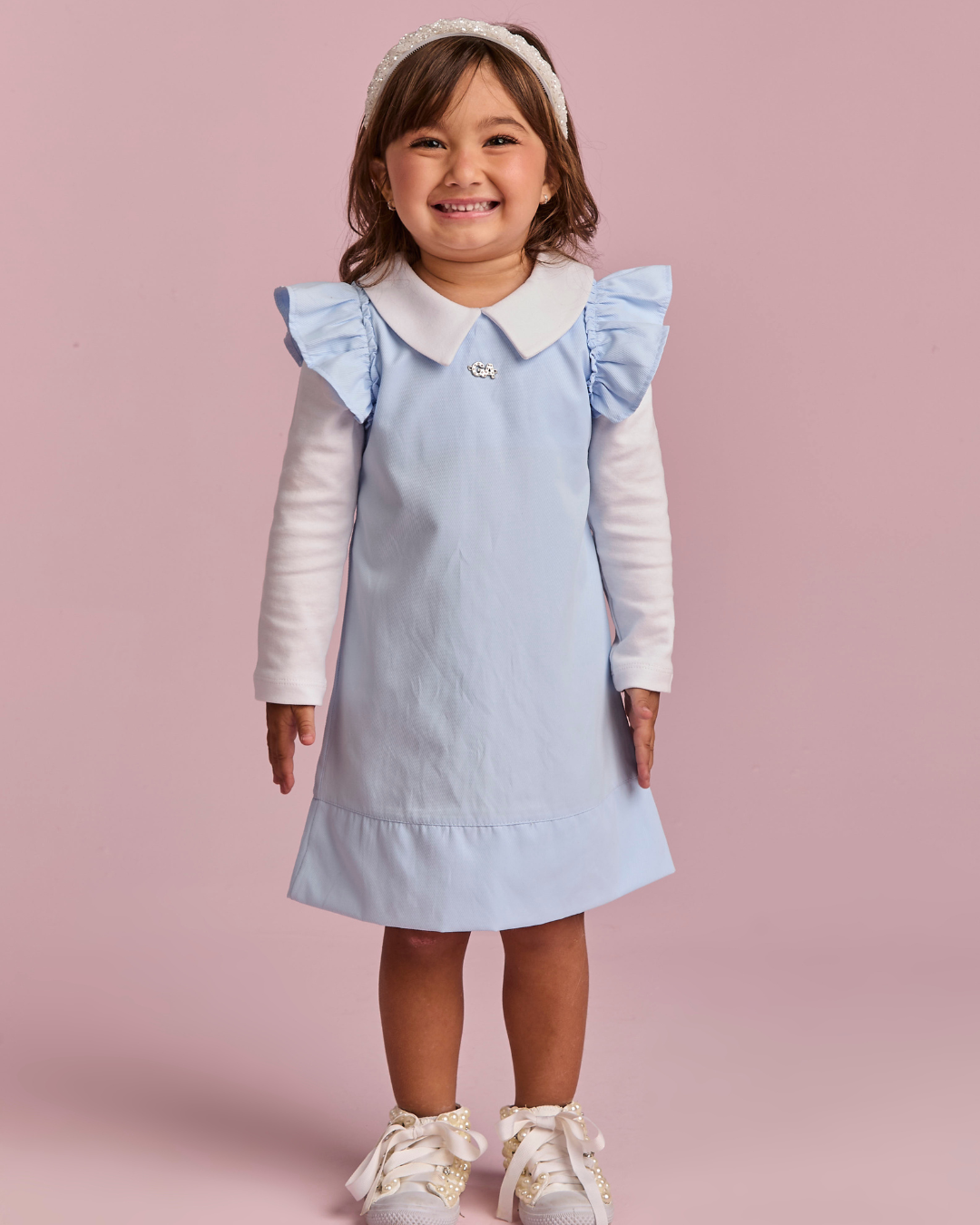 Vestido Infantil Algodão Azul com Bolsinha Coelhinho - Gabriela Aquarela