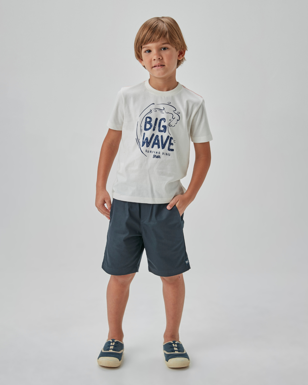 Conjunto Infantil Camiseta Algodão Big Wave e Bermuda Marinho - Beabá