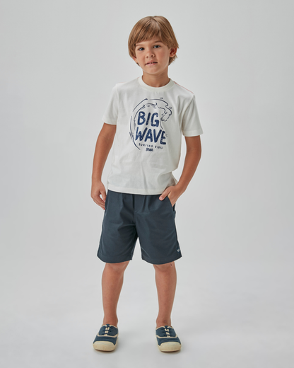 Conjunto Infantil Camiseta Algodão Big Wave e Bermuda Marinho - Beabá