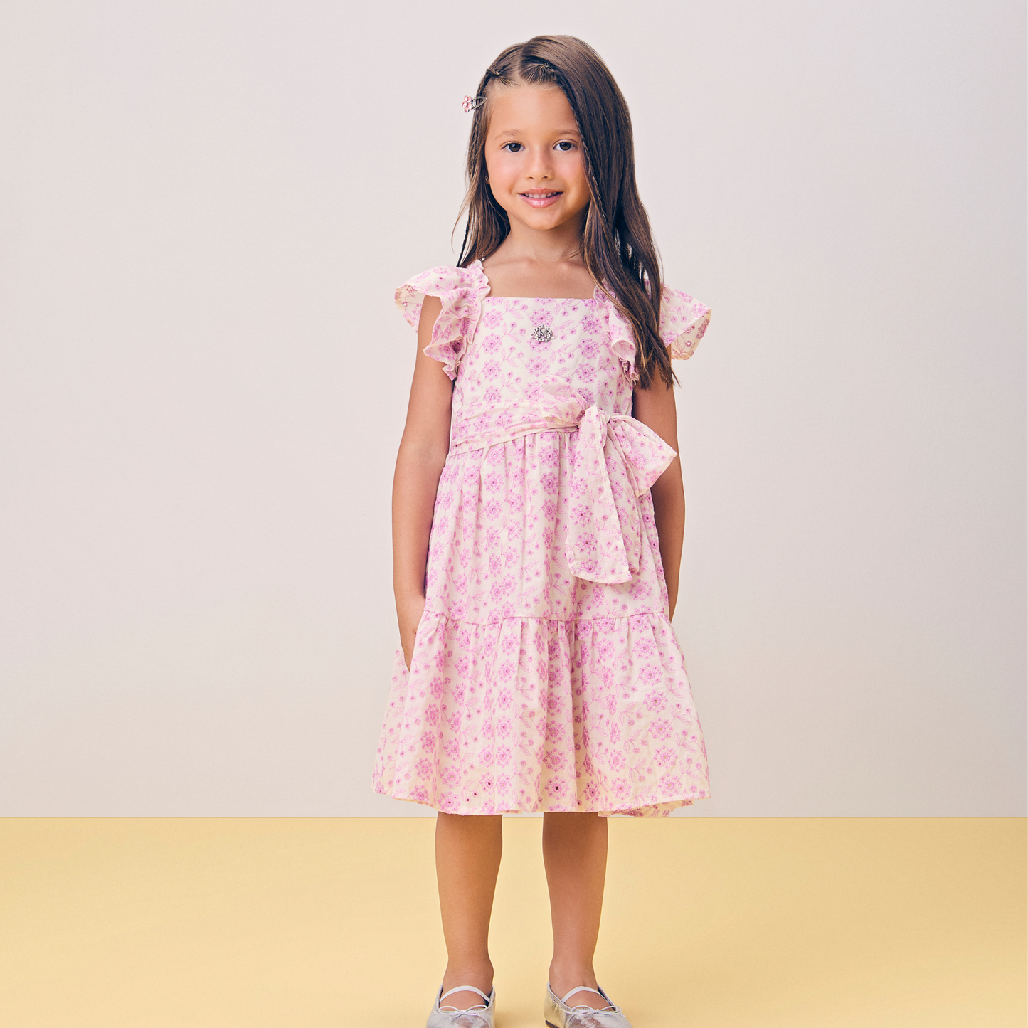 Vestido Infantil Laise Flor Arabesco Lilás - Momi
