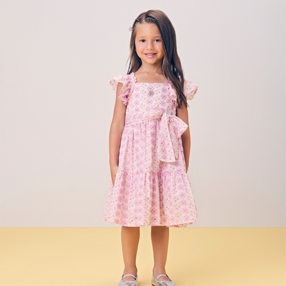 Vestido Infantil Laise Flor Arabesco Lilás - Momi