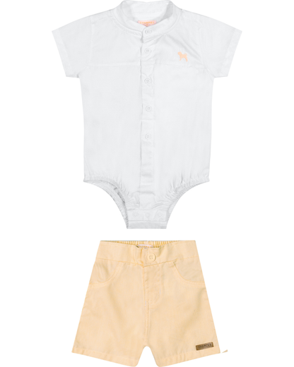 Conjunto Bebê Body-Camisa e Bermuda Oxfordine - Charpey PRÉ-VENDA