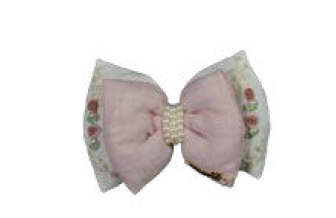 Laço Infantil Puffer Duplo Branco e Rosa Bordado Miolo Pérolas - Roana