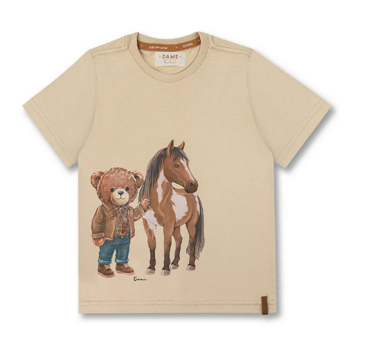 Camiseta Infantil Algodão Teddy Cavalo Linho - Dame