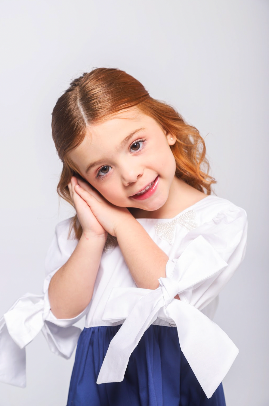 Vestido Infantil Algodão Manga Bufante e Amarração Bordados Manuais Branco/Azul - Luluzinha