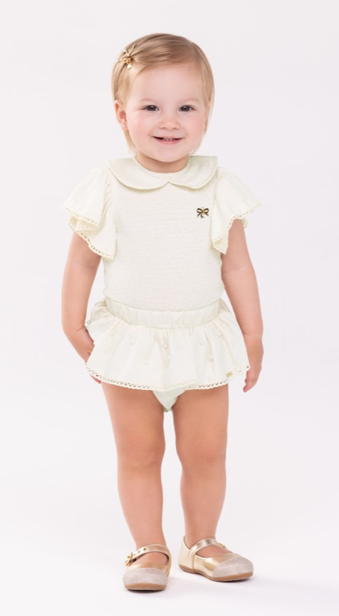 Conjunto Bebê Body Golinha e Calcinha Babado Pérola - Charpey PRÉ-VENDA