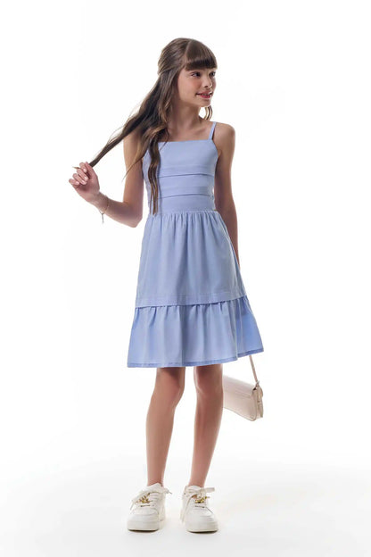 Vestido Teen Tricoline Azul - Vic Vick