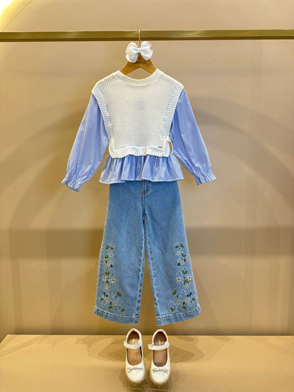 Camisa Sobreposição Colete Infantil Tricot Off White - Momi