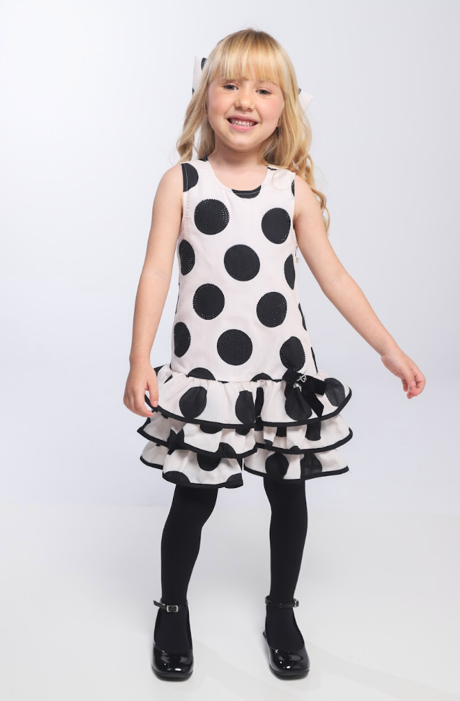 Vestido Infantil Trapézio Babado Bolinha Branco - Luluzinha
