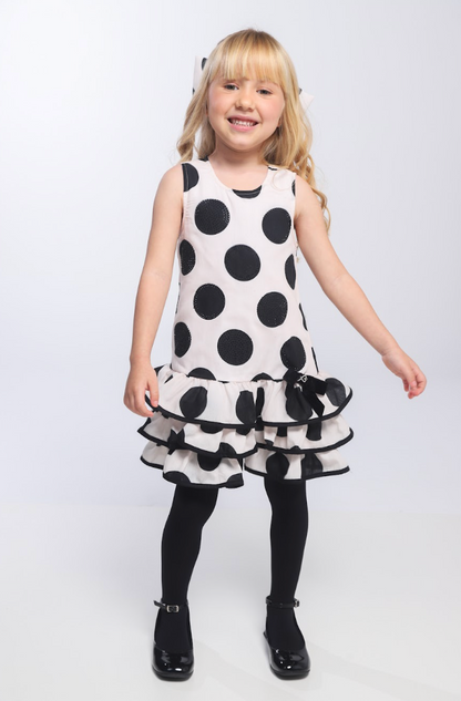 Vestido Infantil Trapézio Babado Bolinha Branco - Luluzinha