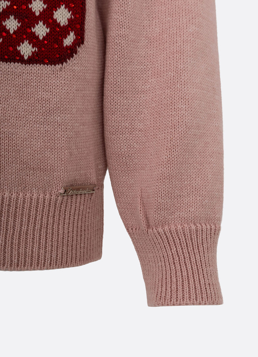 Blusa Infantil Tricot Cachorrinhos PomPom Cristais Rosa Dolce - Pituchinhus