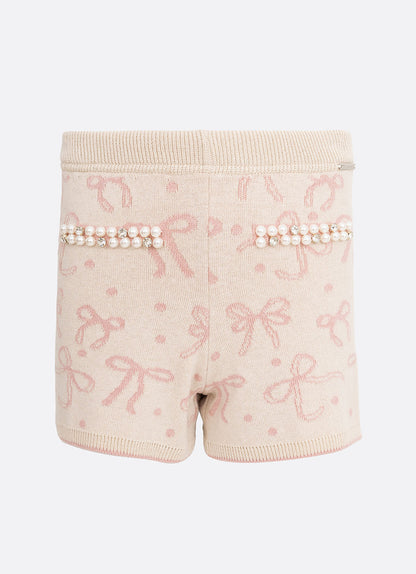 Conjunto Infantil Tricot Jacquard Multi-laços Ninive Blusa e Shorts Bolsos Bordados - Pituchinhus