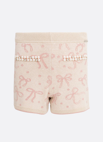 Shorts Infantil Tricot Jacquard Multi-laços Ninive Bolsos Bordados - Pituchinhus