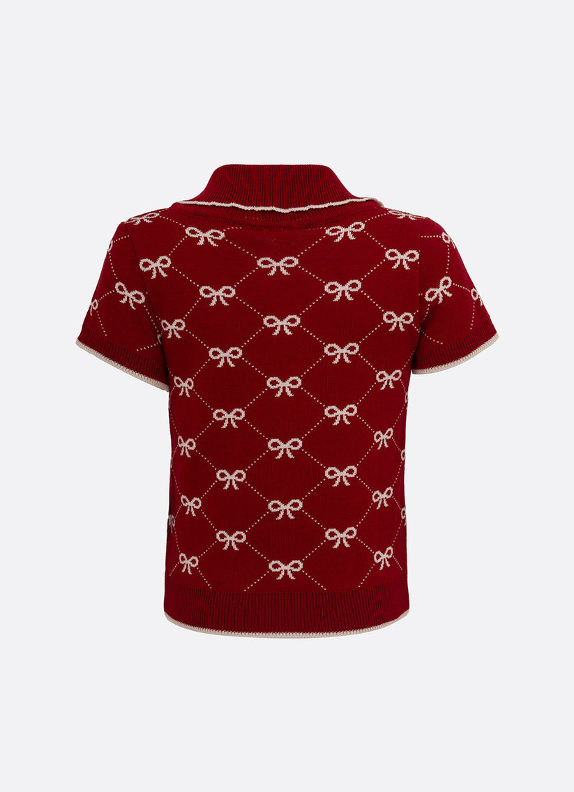 Blusa Infantil Tricot Gola Polo Mini Laços Vermelha- Pituchinhus