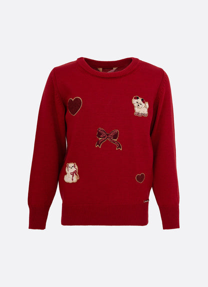 Conjunto Infantil Blusa Tricot Patches Cachorrinhos e Saia-shorts Xadrez Pregas - Pituchinhus