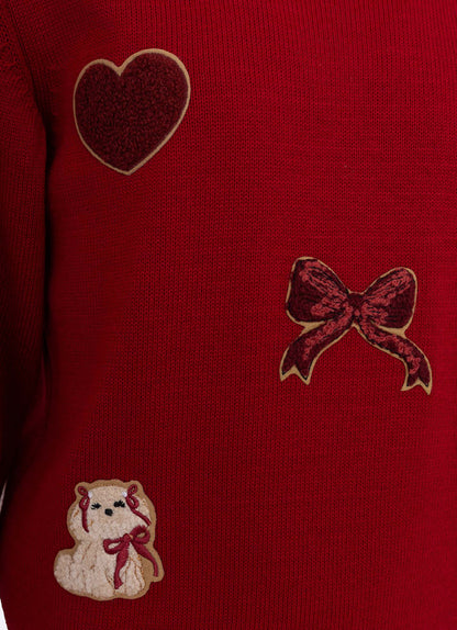Conjunto Infantil Blusa Tricot Patches Cachorrinhos e Saia-shorts Xadrez Pregas - Pituchinhus