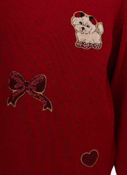 Conjunto Infantil Blusa Tricot Patches Cachorrinhos e Saia-shorts Xadrez Pregas - Pituchinhus