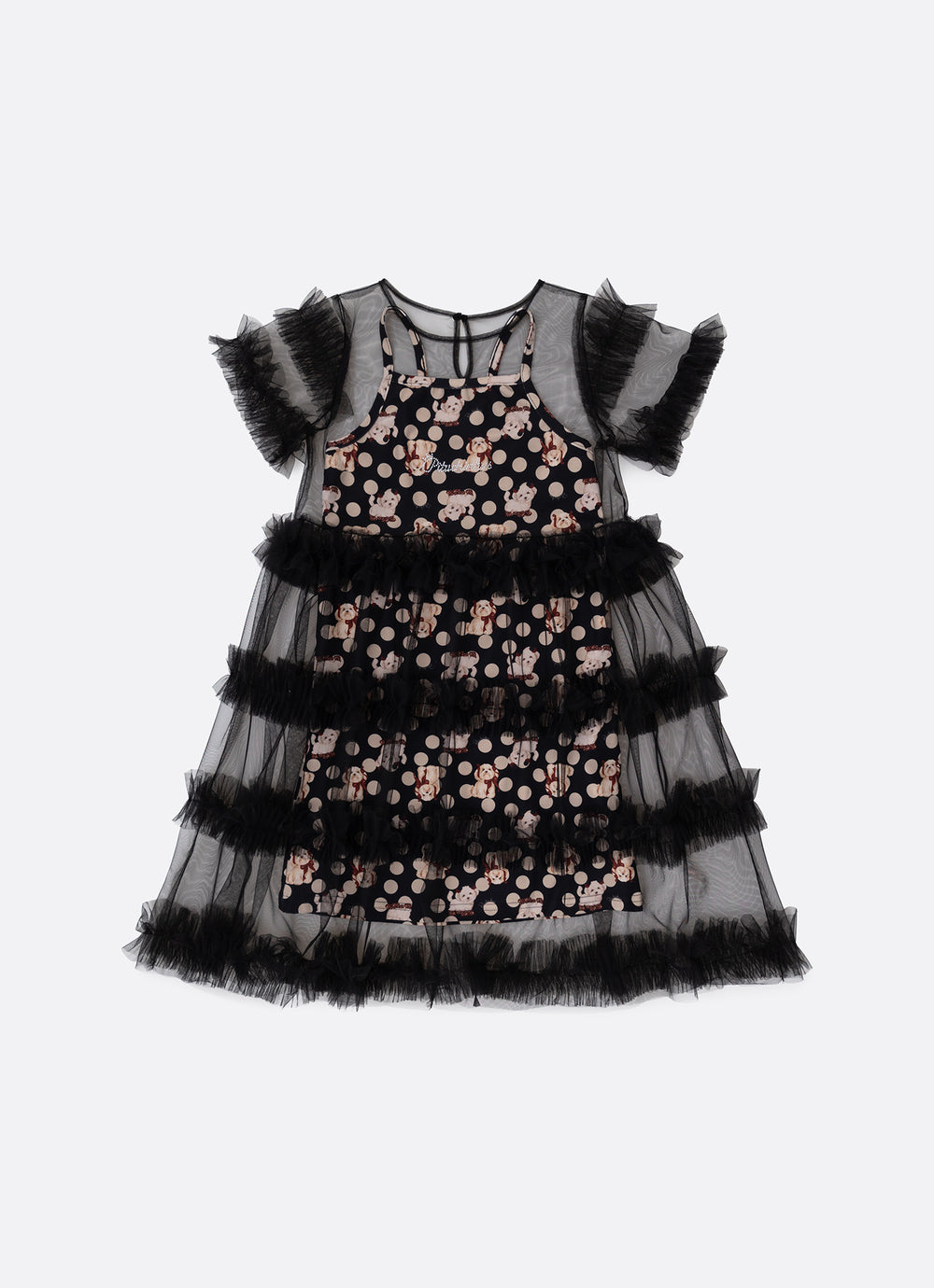 Vestido Infantil Tule Babados Poá Cachorrinhos - Pituchinhus