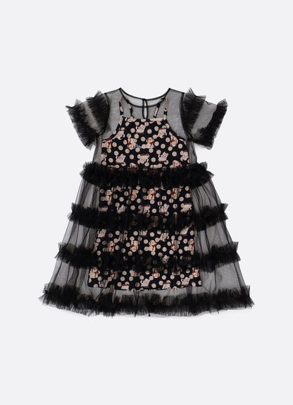 Vestido Infantil Tule Babados Poá Cachorrinhos - Pituchinhus