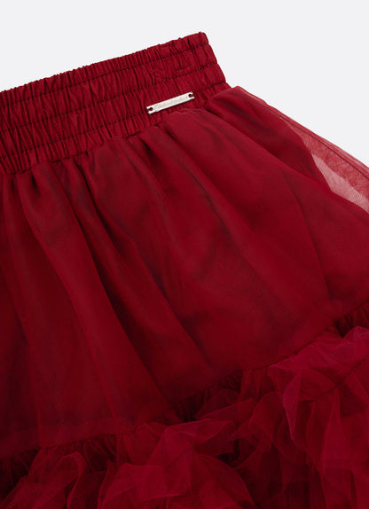 Conjunto Infantil Blusa Tricot Cachorrinhos Cristais Rosa Dolce & Saia-shorts Tule Babados Frufru Bala de Cereja - Pituc