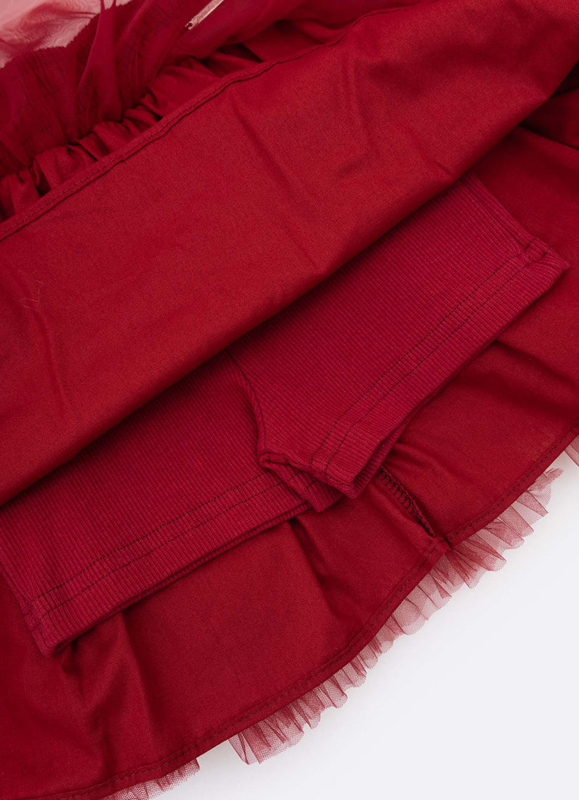Saia-shorts Infantil Tule Babados Frufru Bala de Cereja - Pituchinhus