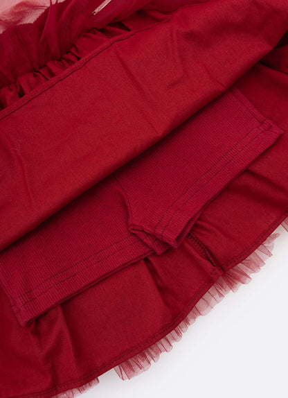 Saia-shorts Infantil Tule Babados Frufru Bala de Cereja - Pituchinhus
