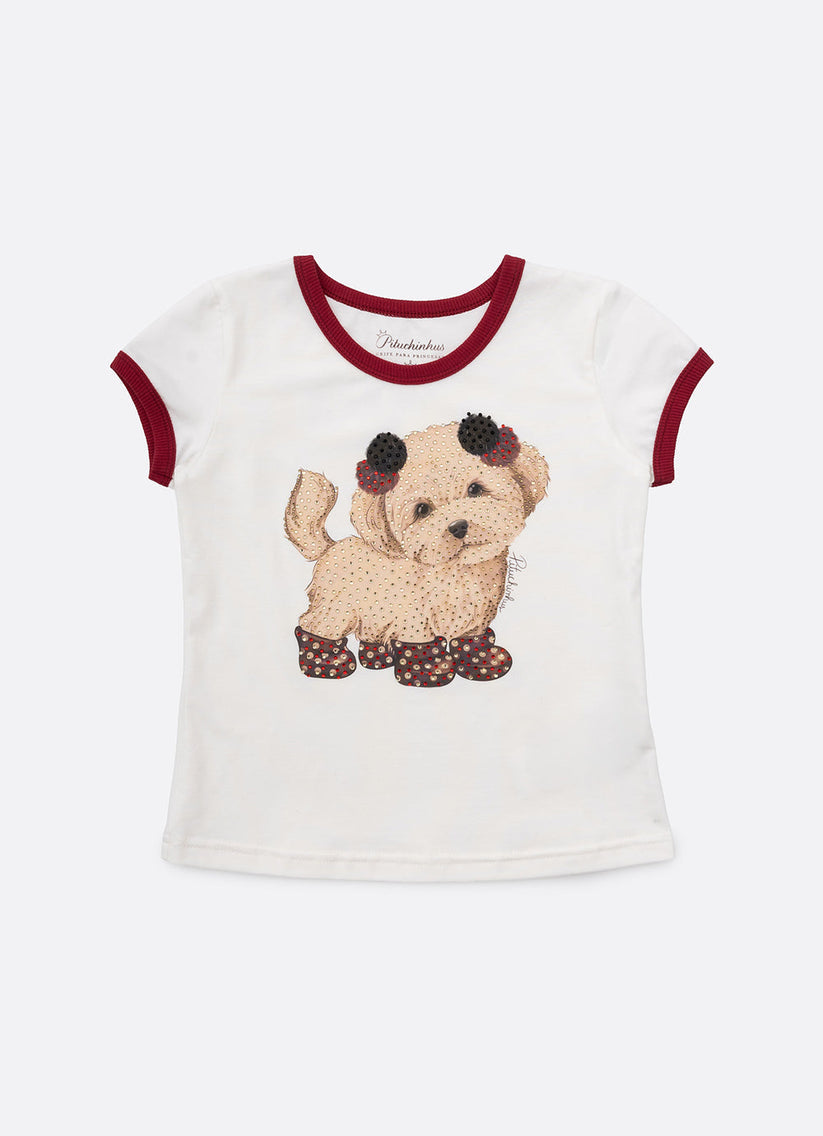 Blusa Infantil Cachorrinho Cristais Debrum Bala de Cereja - Pituchinhus