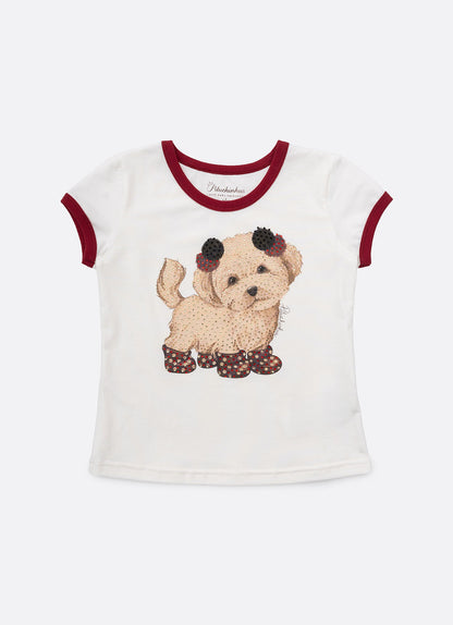 Conjunto Infantil Blusa Cachorrinho Cristais e Saia-shorts Xadrez Pregas - Pituchinhus