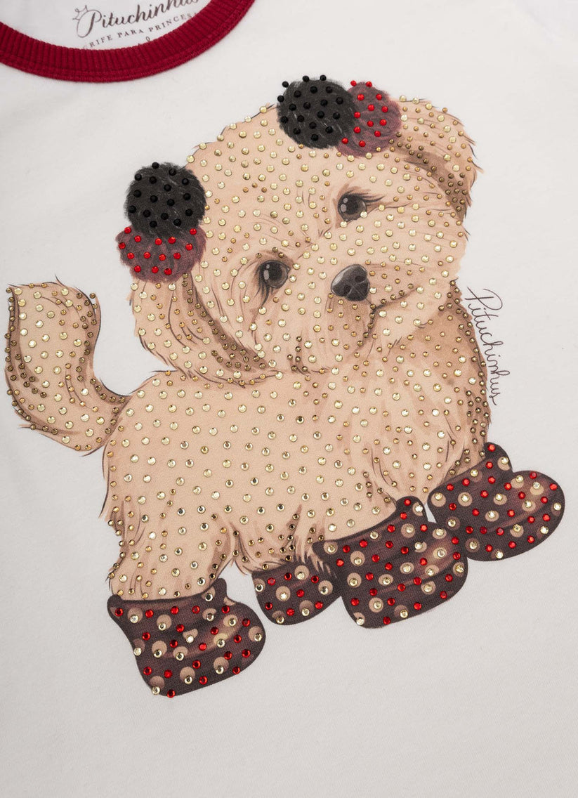 Blusa Infantil Cachorrinho Cristais Debrum Bala de Cereja - Pituchinhus